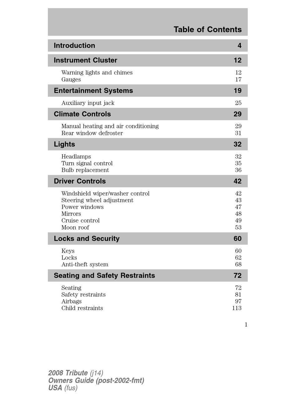 MAZDA 2008 TRIBUTE OWNER'S MANUAL Pdf Download | ManualsLib