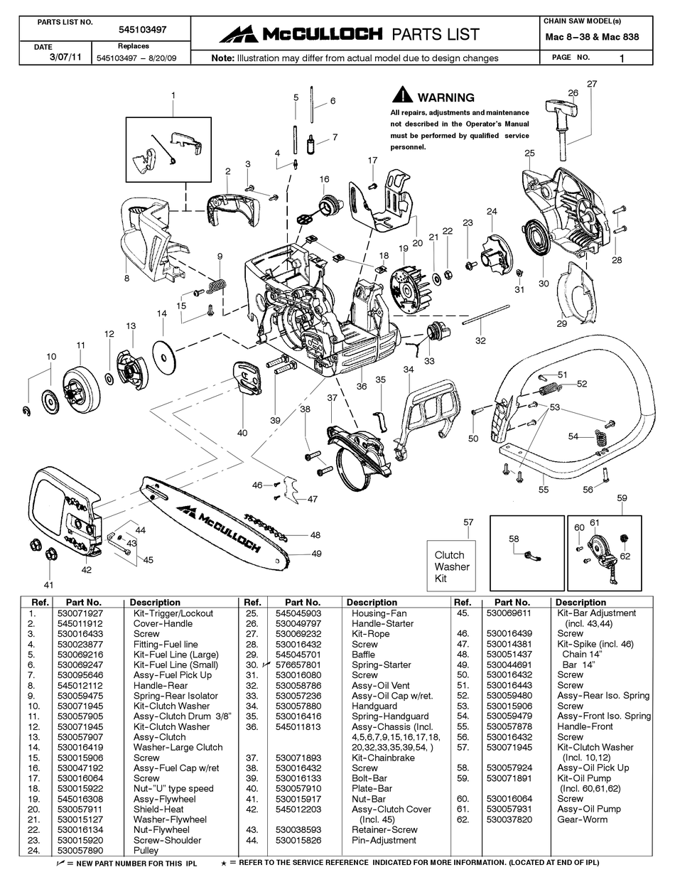 McCulloch model 790 illustrated  Parts list 