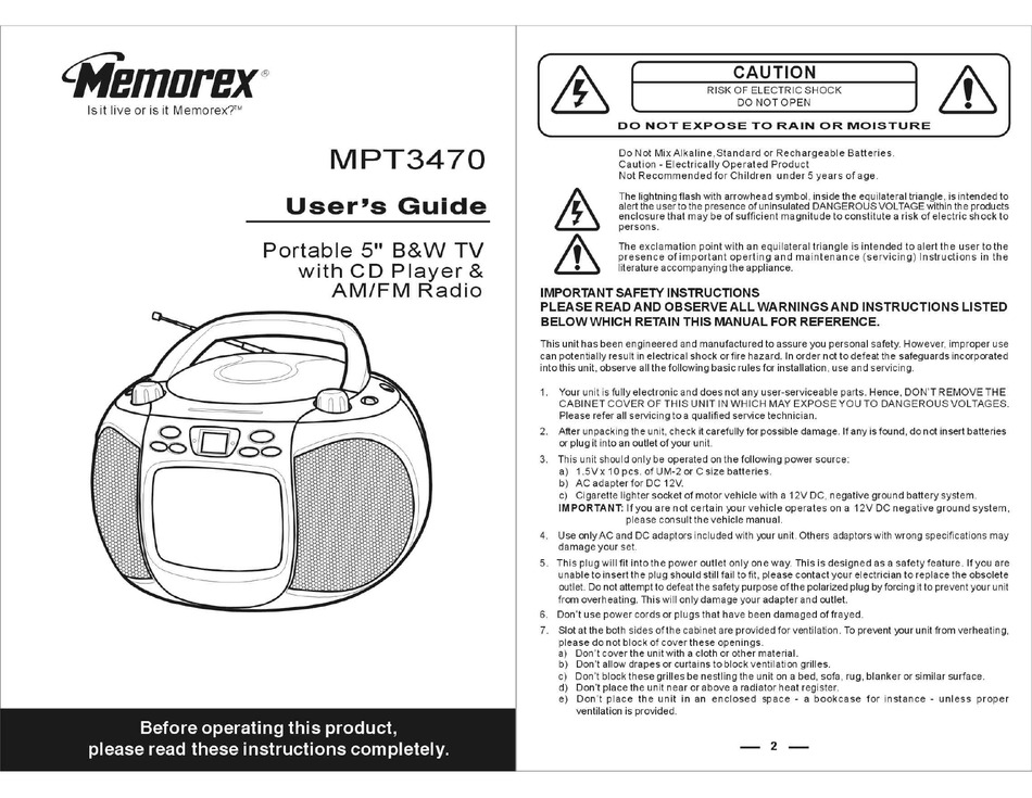MEMOREX MPT3470 USER MANUAL Pdf Download ManualsLib