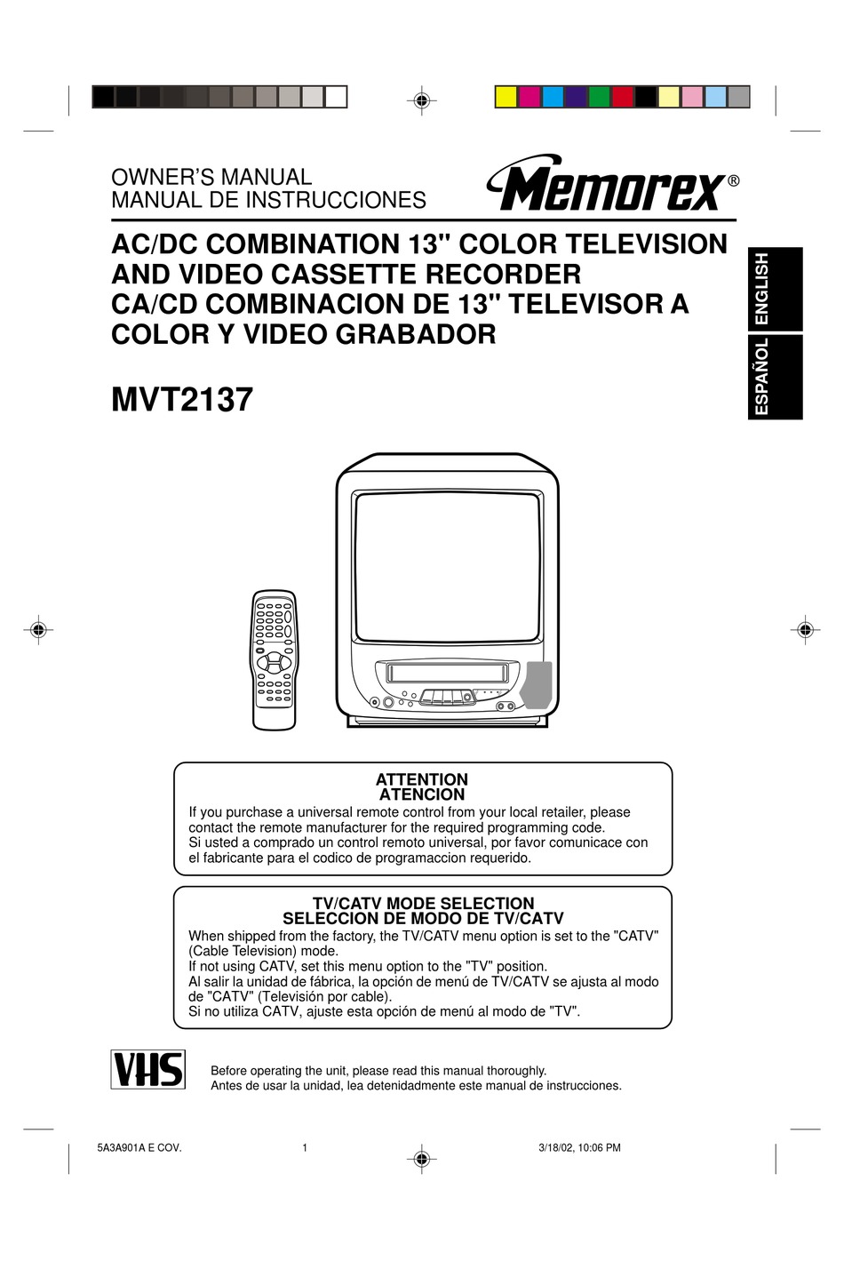 MEMOREX MVT2137 OWNER'S MANUAL Pdf Download ManualsLib