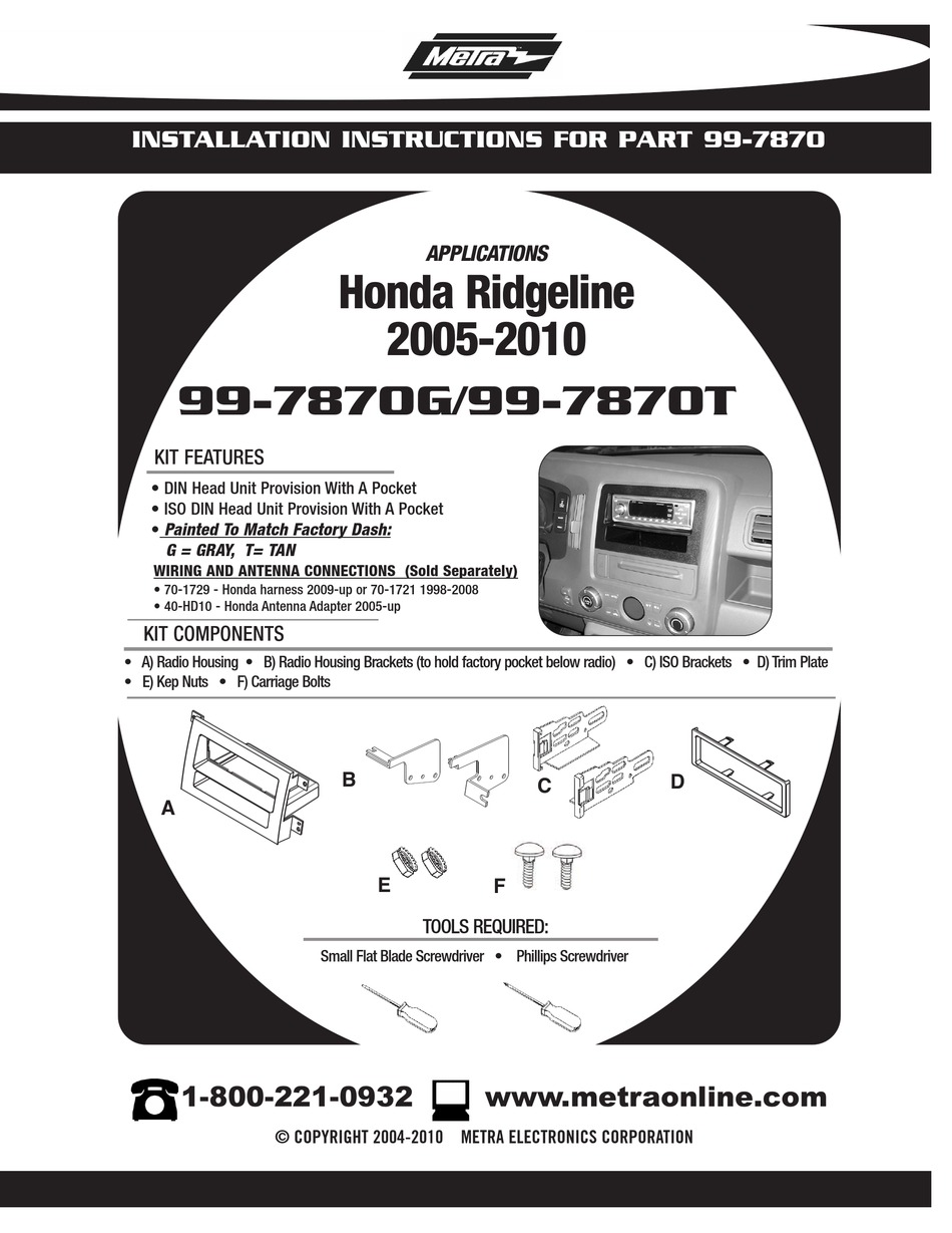 Metra Electronics 99-7819 Radio Installation Kit ISO DIN Radio Provision w/Pocket And Factory NAV Radio Installation Kit 