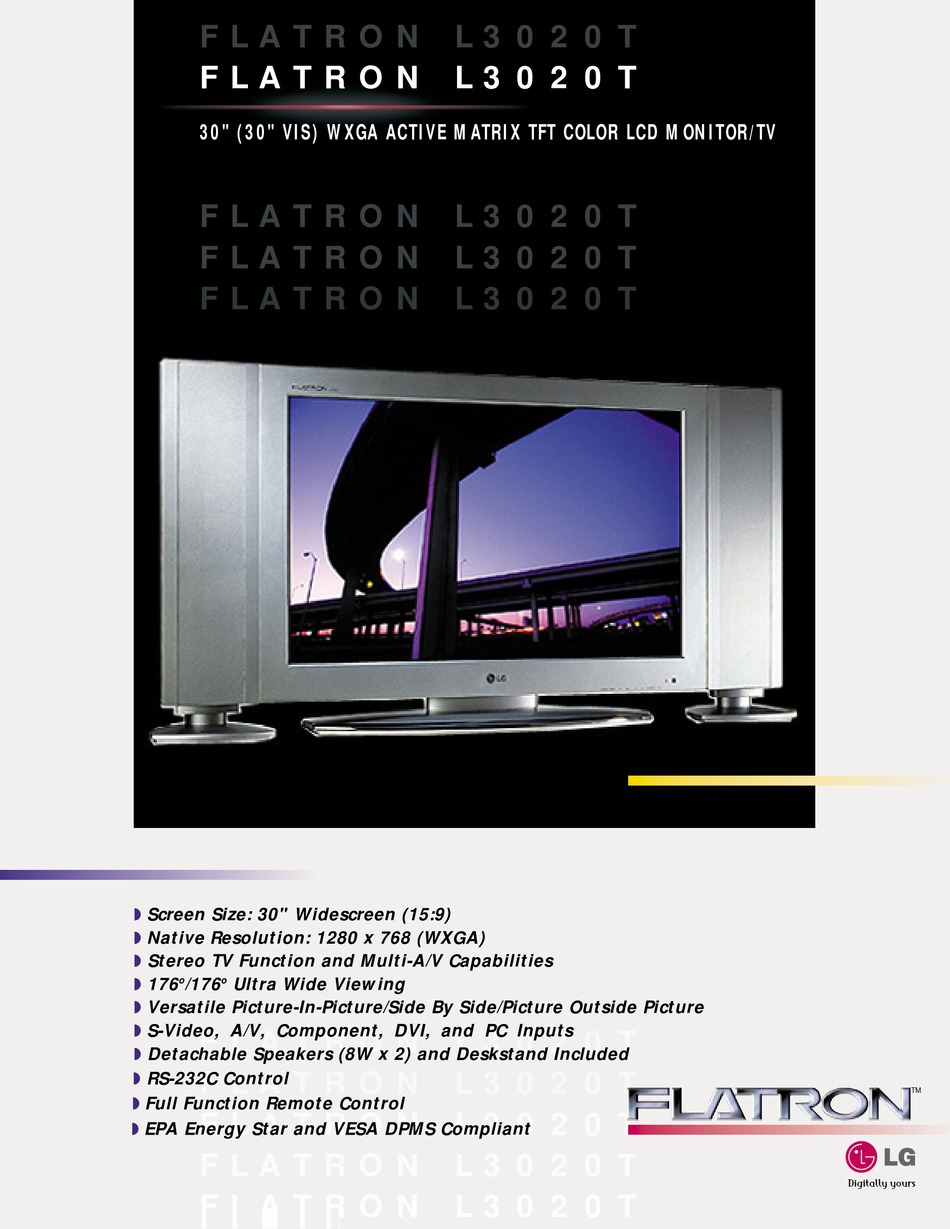 LG FLATRON L3020T SPECIFICATIONS Pdf 