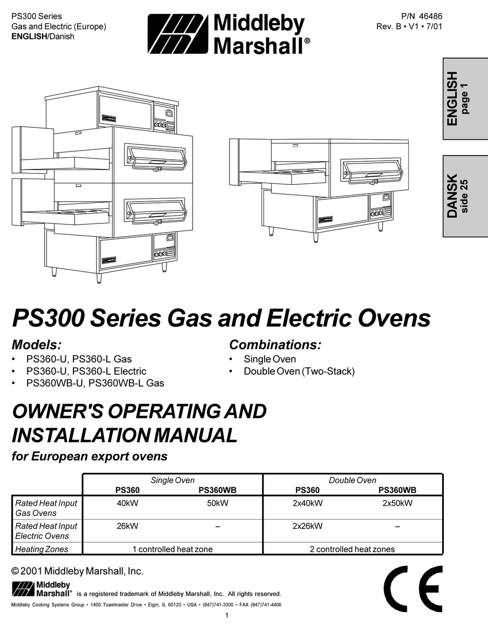 MIDDLEBY MARSHALL PS360-U OWNER'S OPERATING AND INSTALLATION MANUAL Pdf