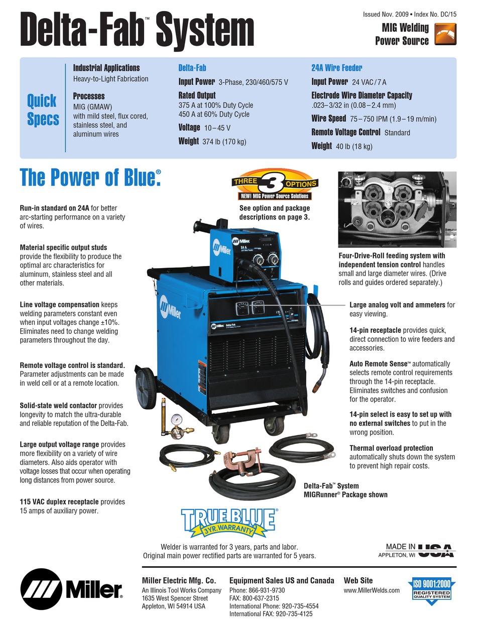 MILLER ELECTRIC DELTAWELD SERIES SPECIFICATION SHEET Pdf Download