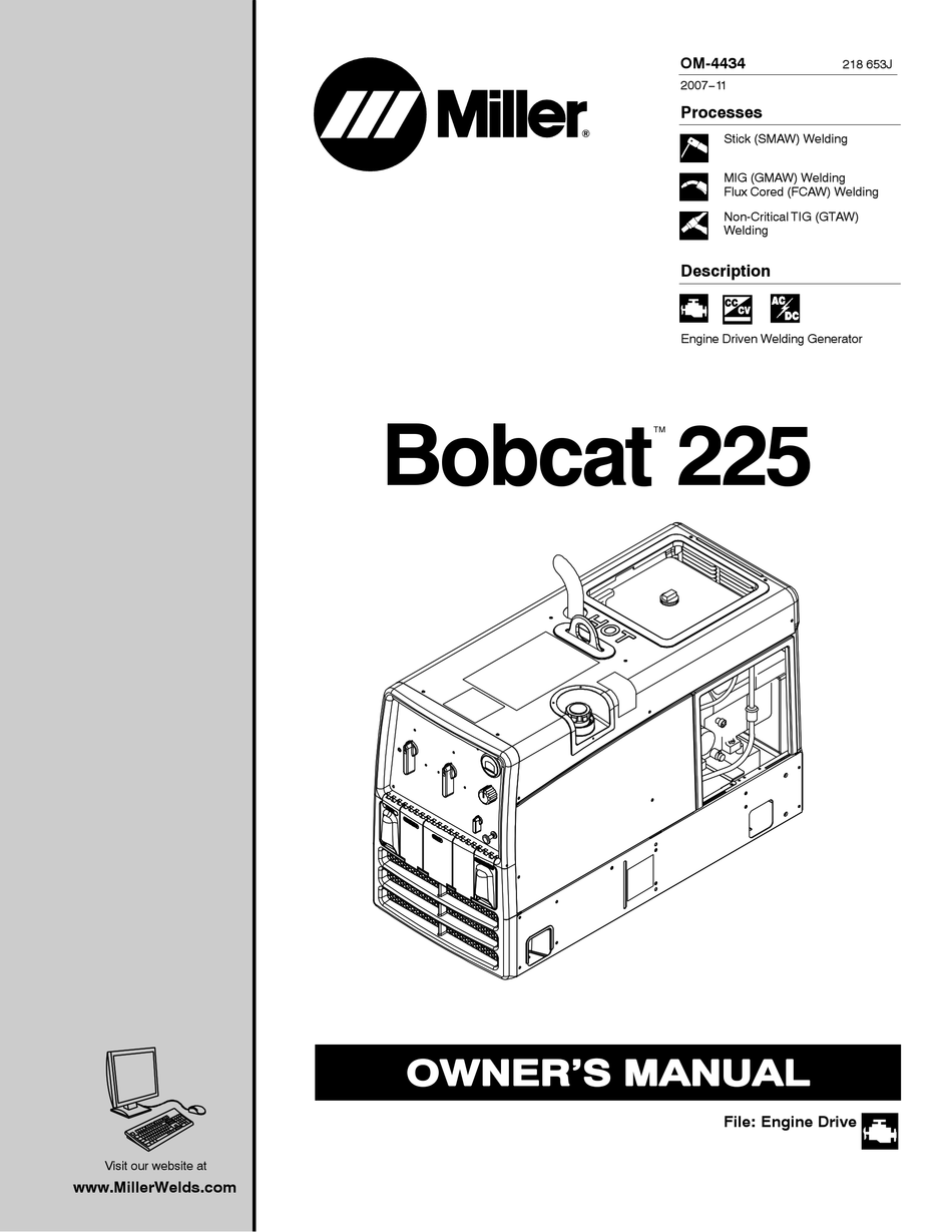 Miller Electric Bobcat 225 Owner S Manual Pdf Download Manualslib