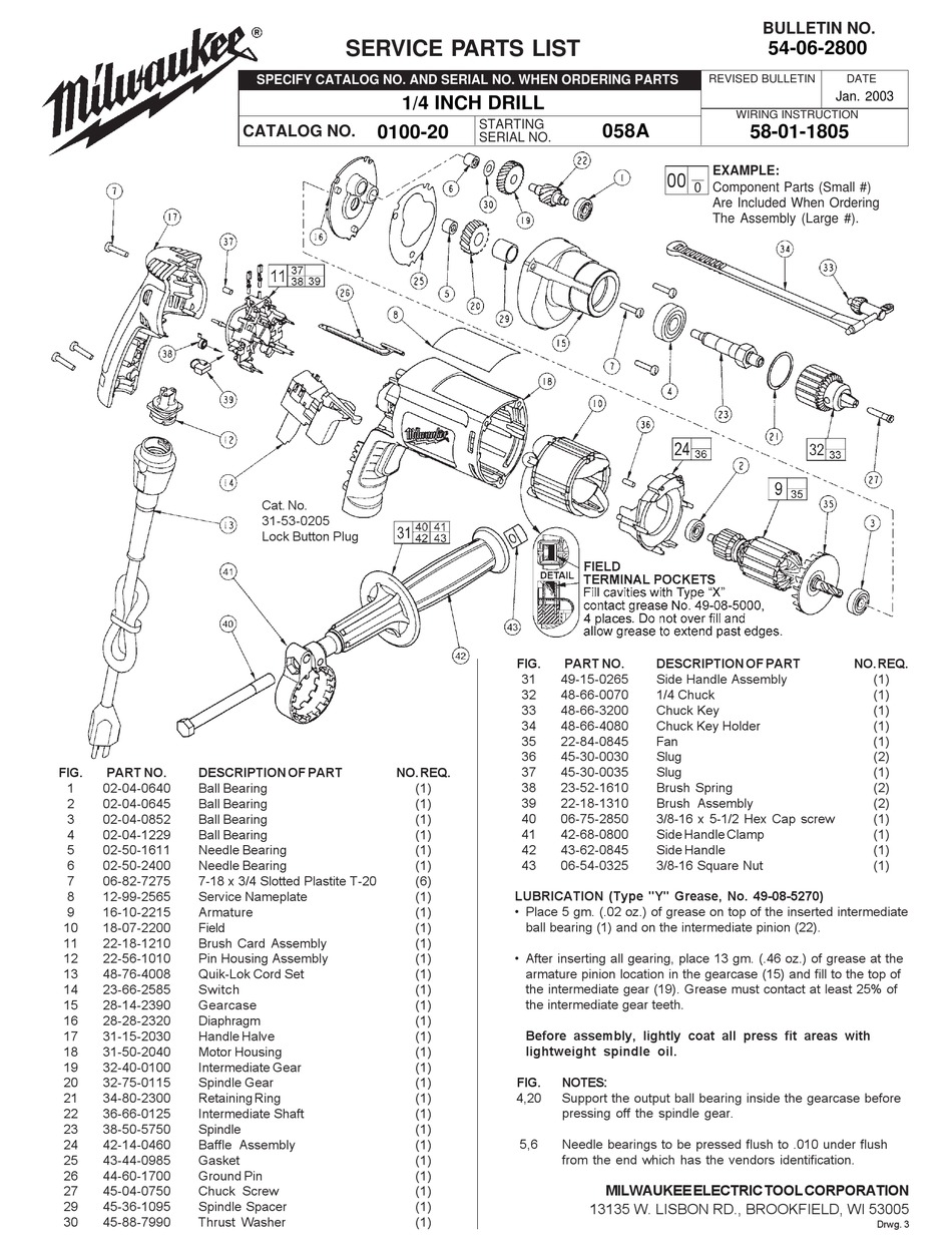 MILWAUKEE 54-06-2800 SERVICE PARTS LIST Pdf Download | ManualsLib