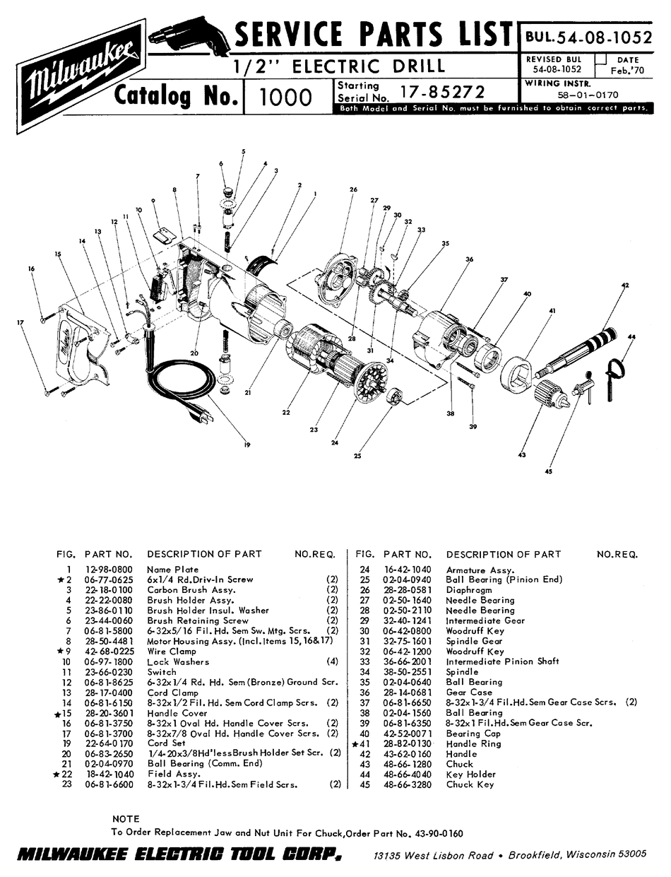MILWAUKEE ELECTRIC DRILL SERVICE PARTS LIST Pdf Download ManualsLib