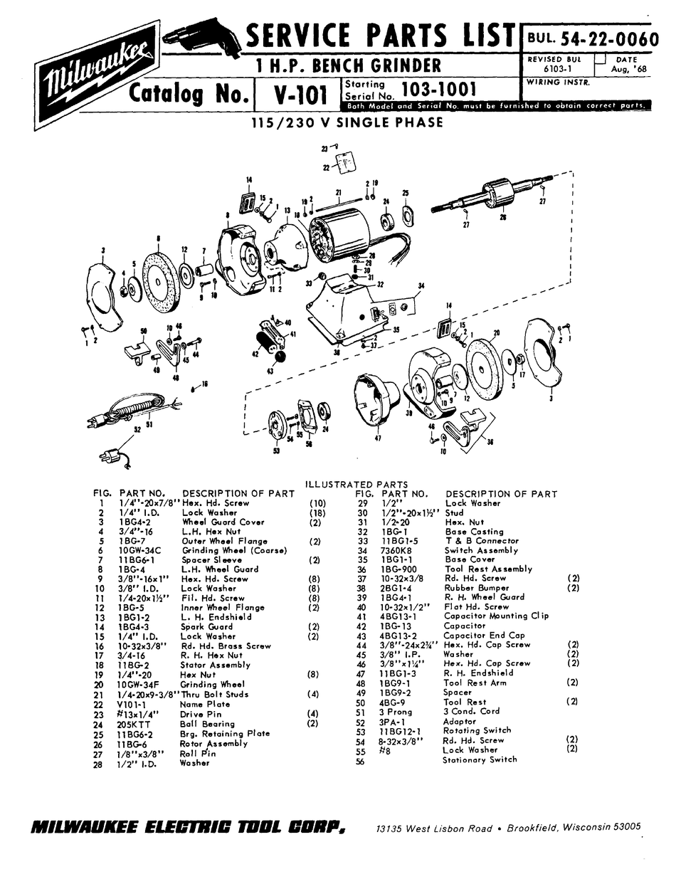 MILWAUKEE V-101 SERVICE PARTS LIST Pdf Download | ManualsLib