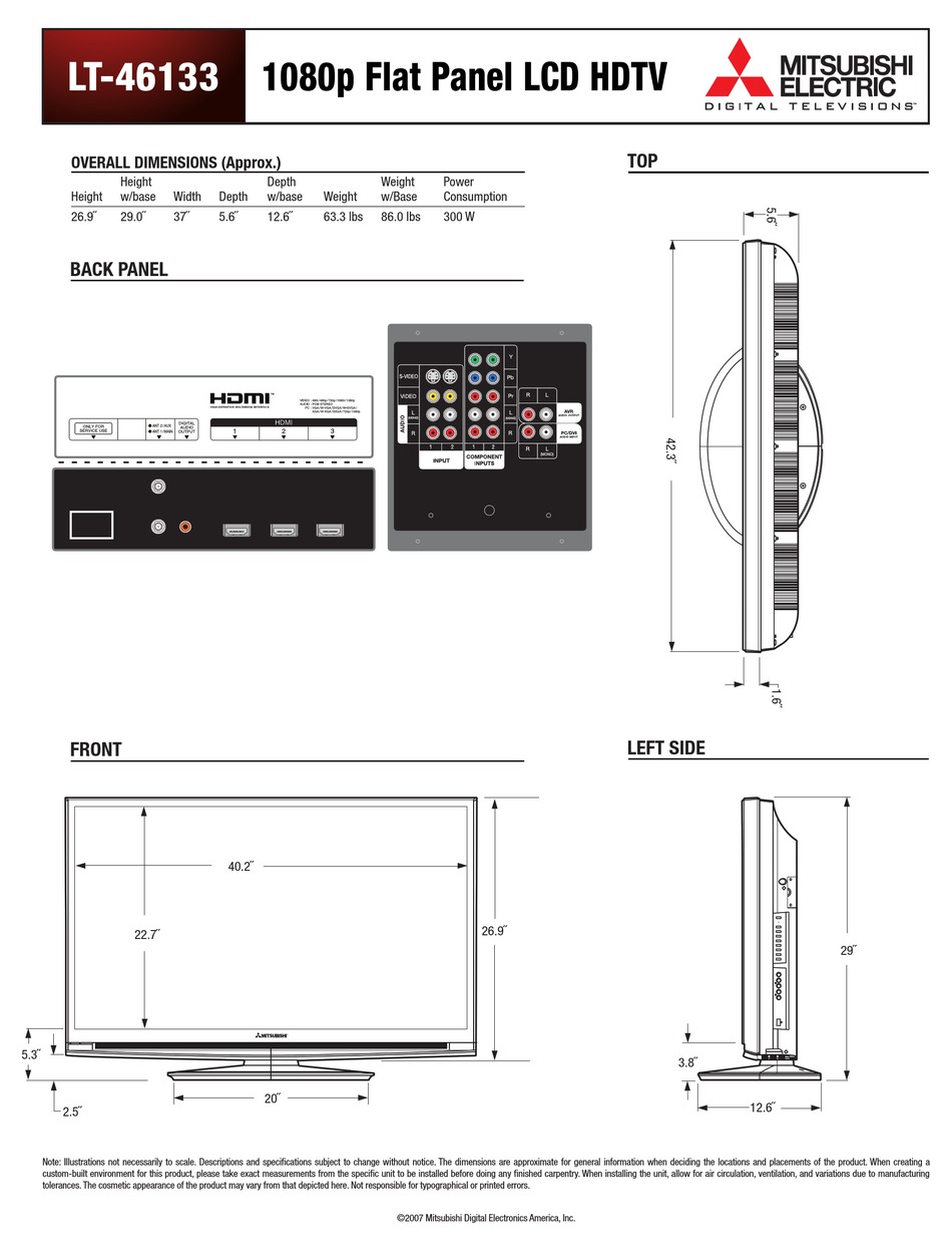 MITSUBISHI LCD HDTV 1080P SPECIFICATION SHEET Pdf Download ManualsLib