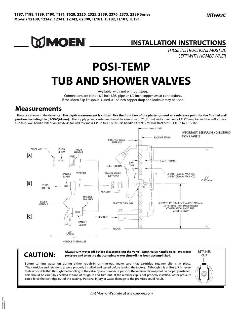 MOEN 12189 INSTALLATION INSTRUCTIONS Pdf Download ManualsLib