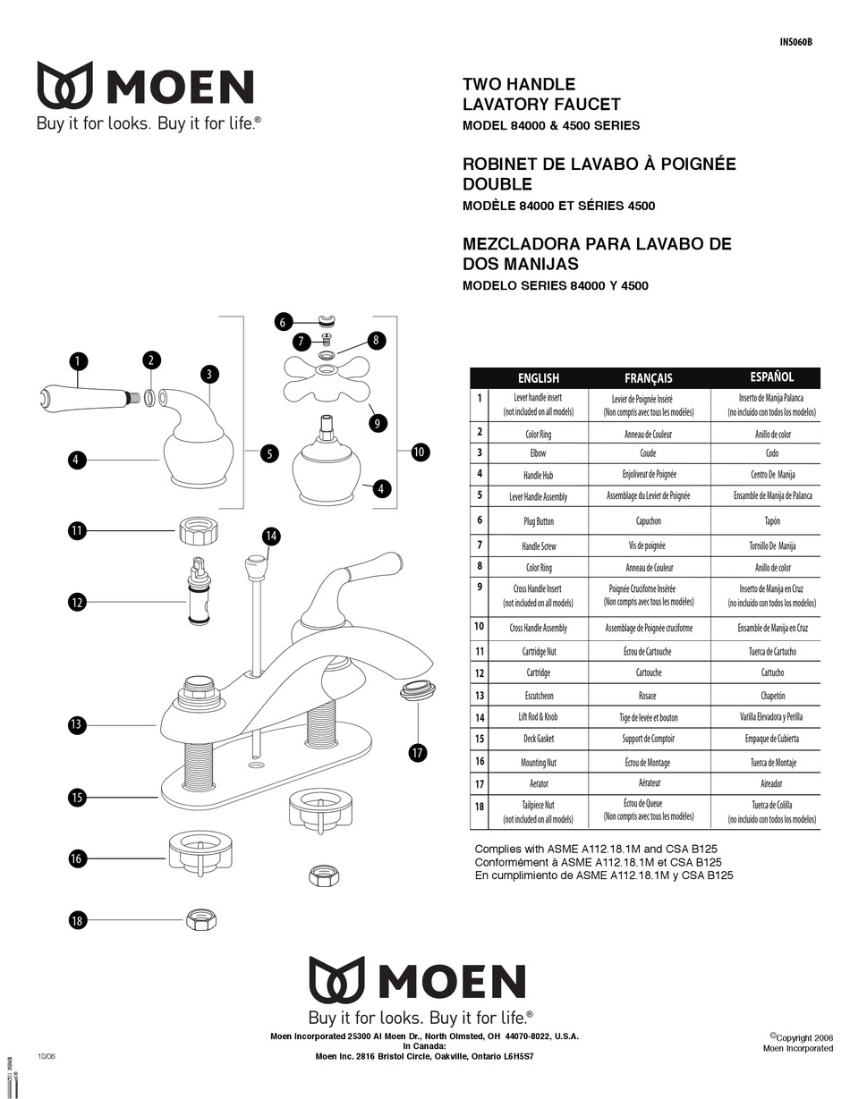 Moen 4500 Series Product User Manual Pdf Download Manualslib
