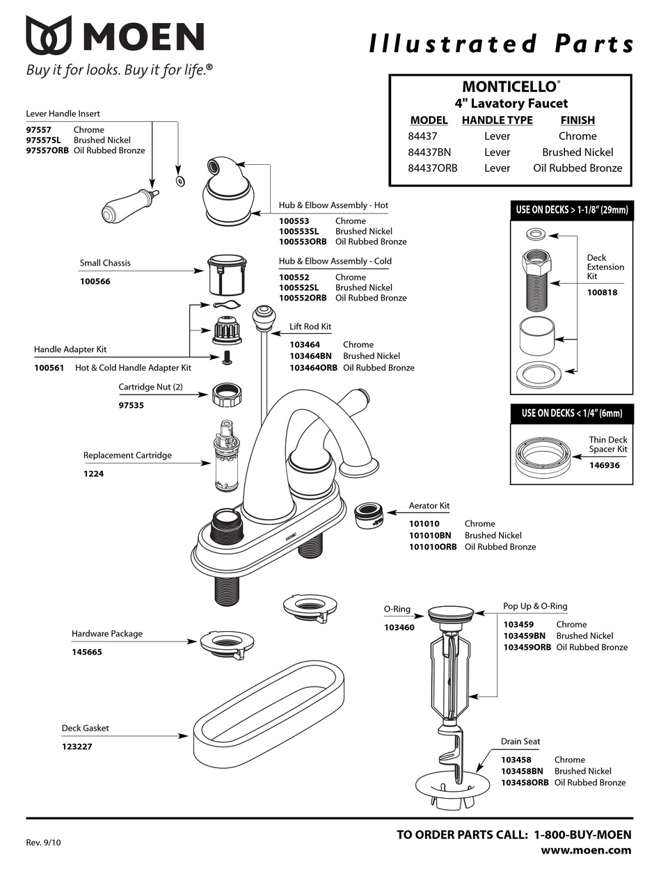 MOEN MONTICELLO 84437ORB ILLUSTRATED PARTS LIST Pdf Download ManualsLib