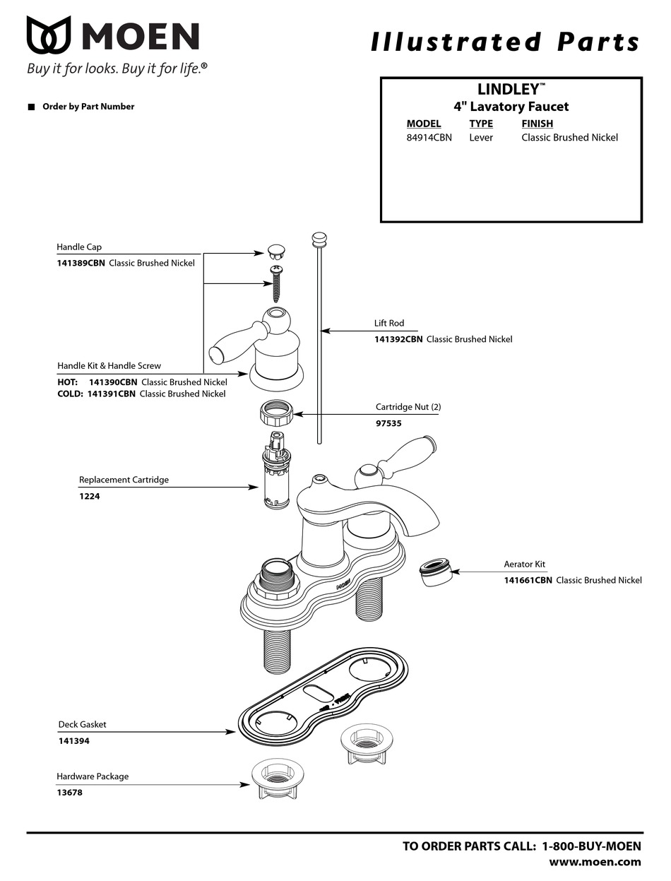 MOEN BRUSHED NICKEL 84914CBN ILLUSTRATED PARTS LIST Pdf Download