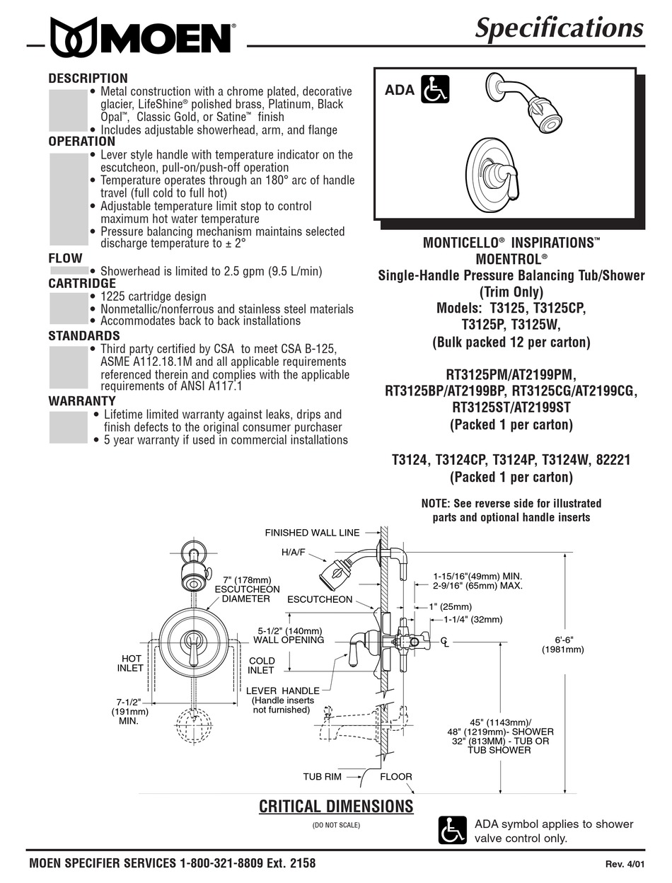 MOEN MOENTROL 82221 SPECIFICATIONS Pdf Download ManualsLib