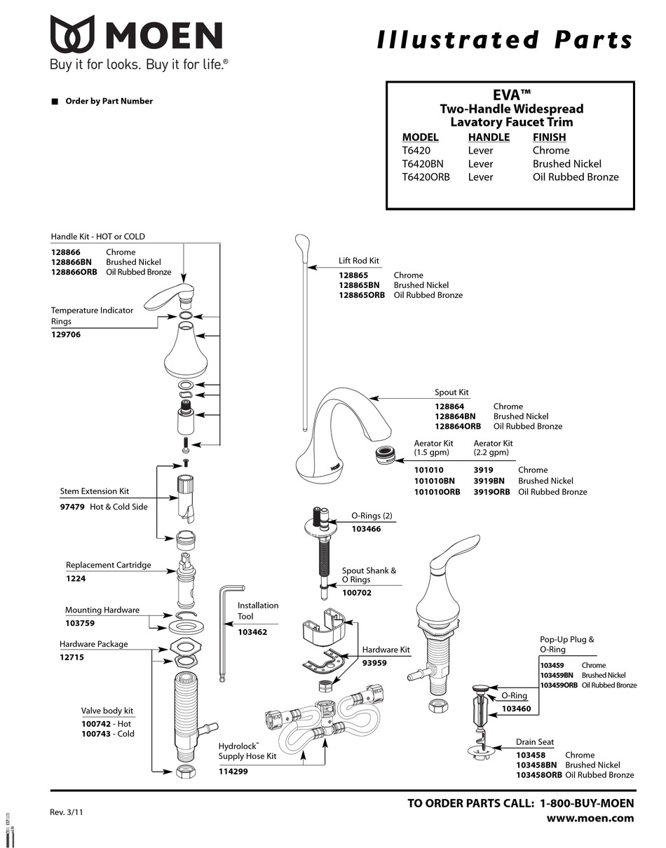 Moen Oil Rubbed Bronze T6420orb Illustrate Parts List Pdf Download Manualslib