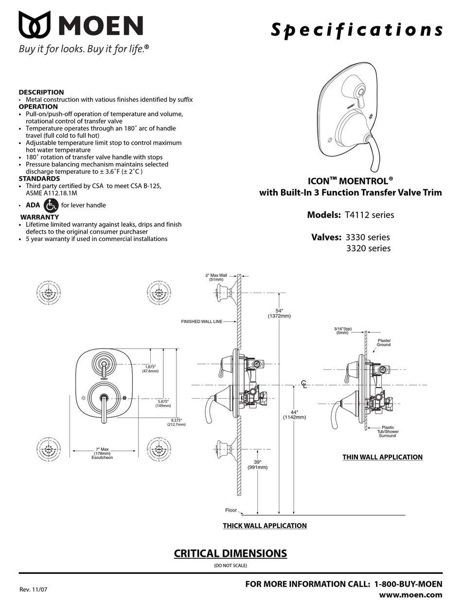 MOEN ROTHBURY 3320 SERIES SPECIFICATIONS Pdf Download ManualsLib