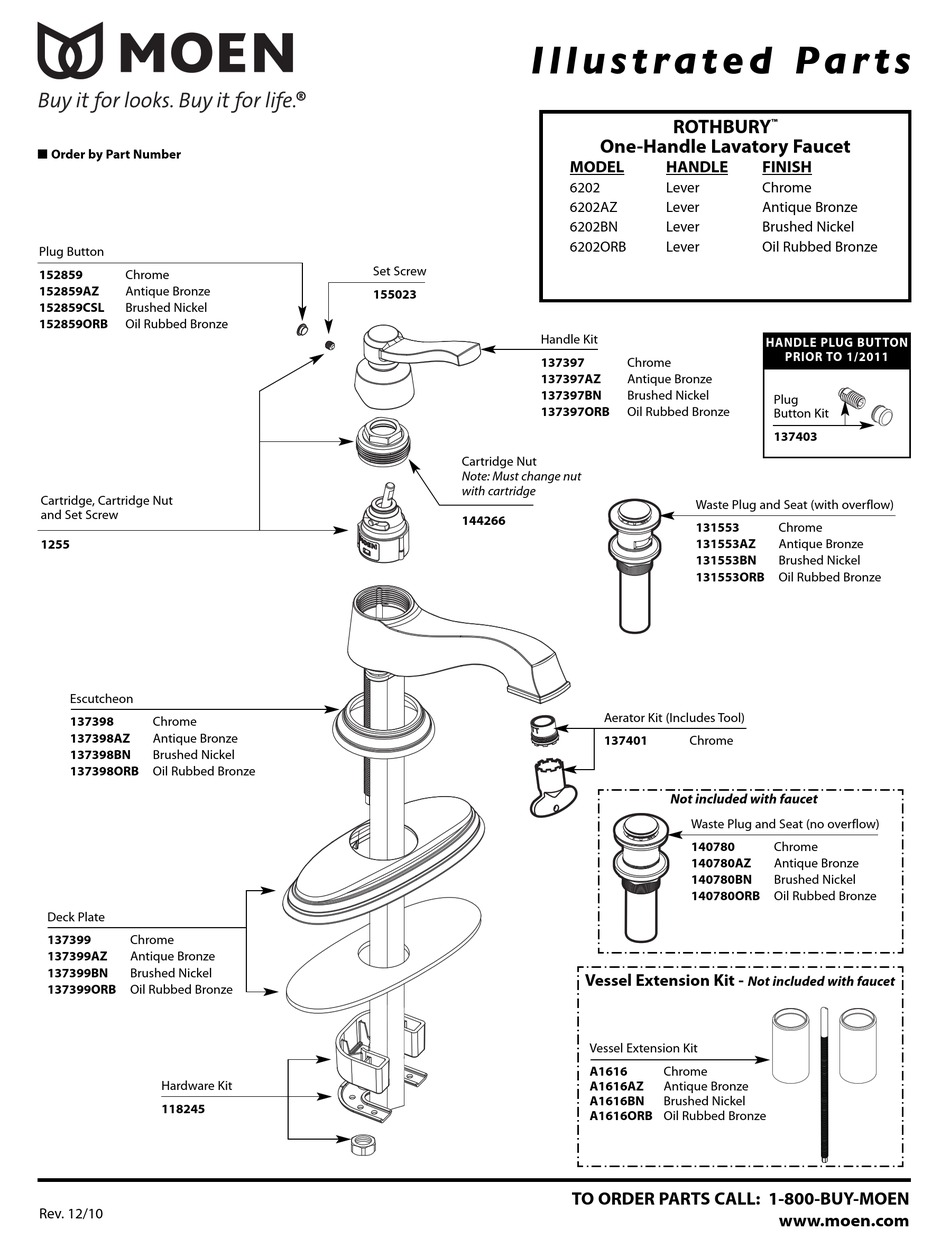 MOEN ROTHBURY 6202AZ ILLUSTRATE PARTS LIST Pdf Download ManualsLib