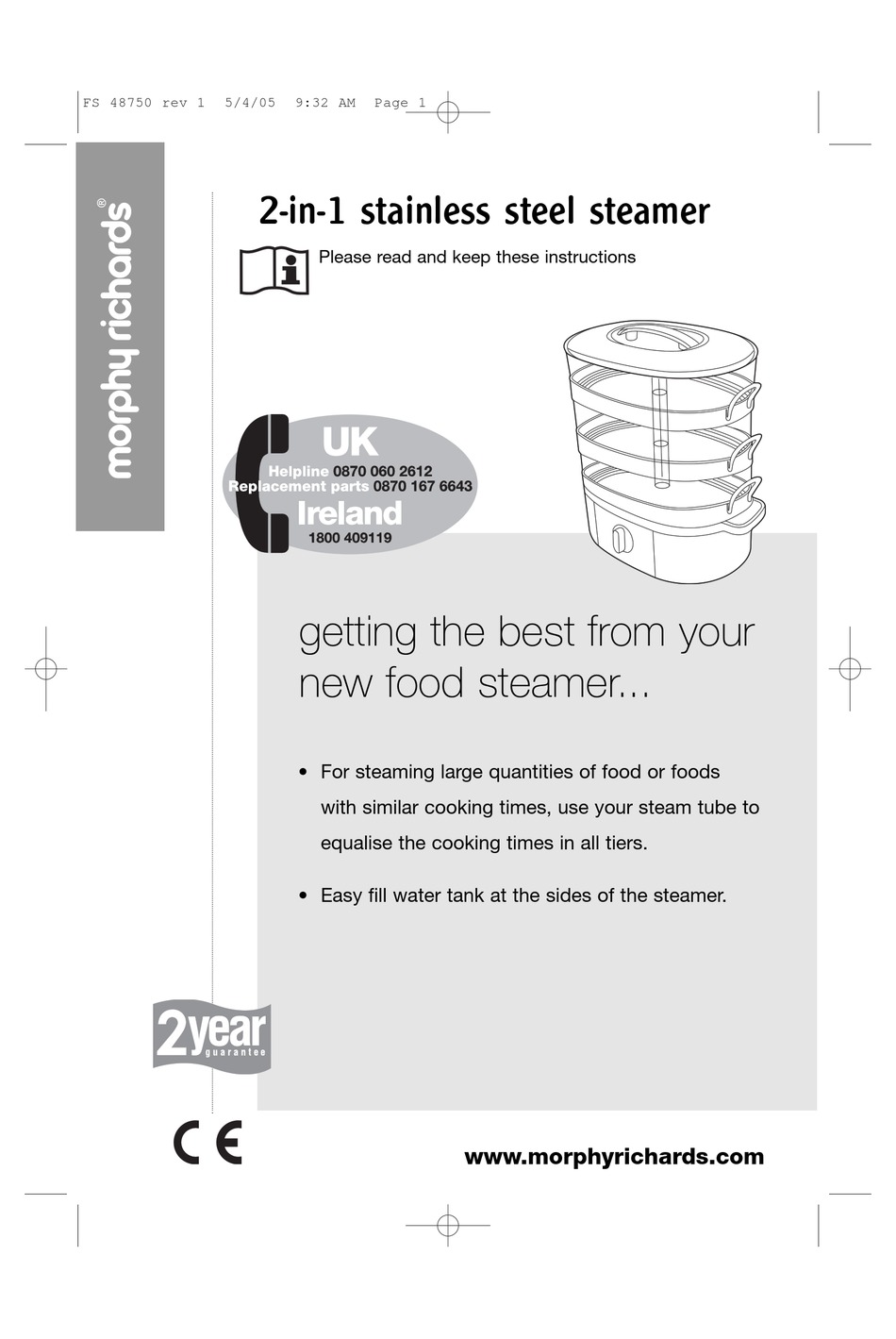 MORPHY RICHARDS FS 48750 INSTRUCTIONS MANUAL Pdf Download ManualsLib