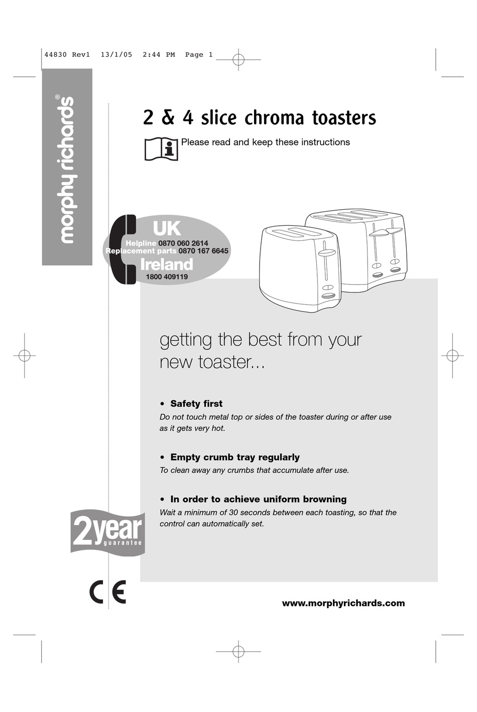 MORPHY RICHARDS 2 & 4 SLICE CHROMA TOASTERS INSTRUCTIONS MANUAL Pdf