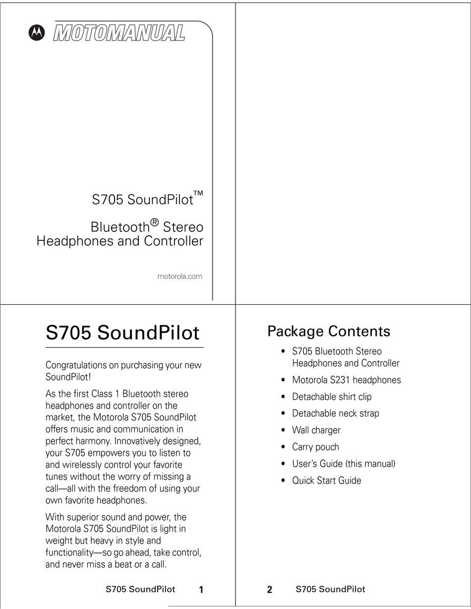 Motorola S705 Soundpilot User Manual Pdf Download Manualslib