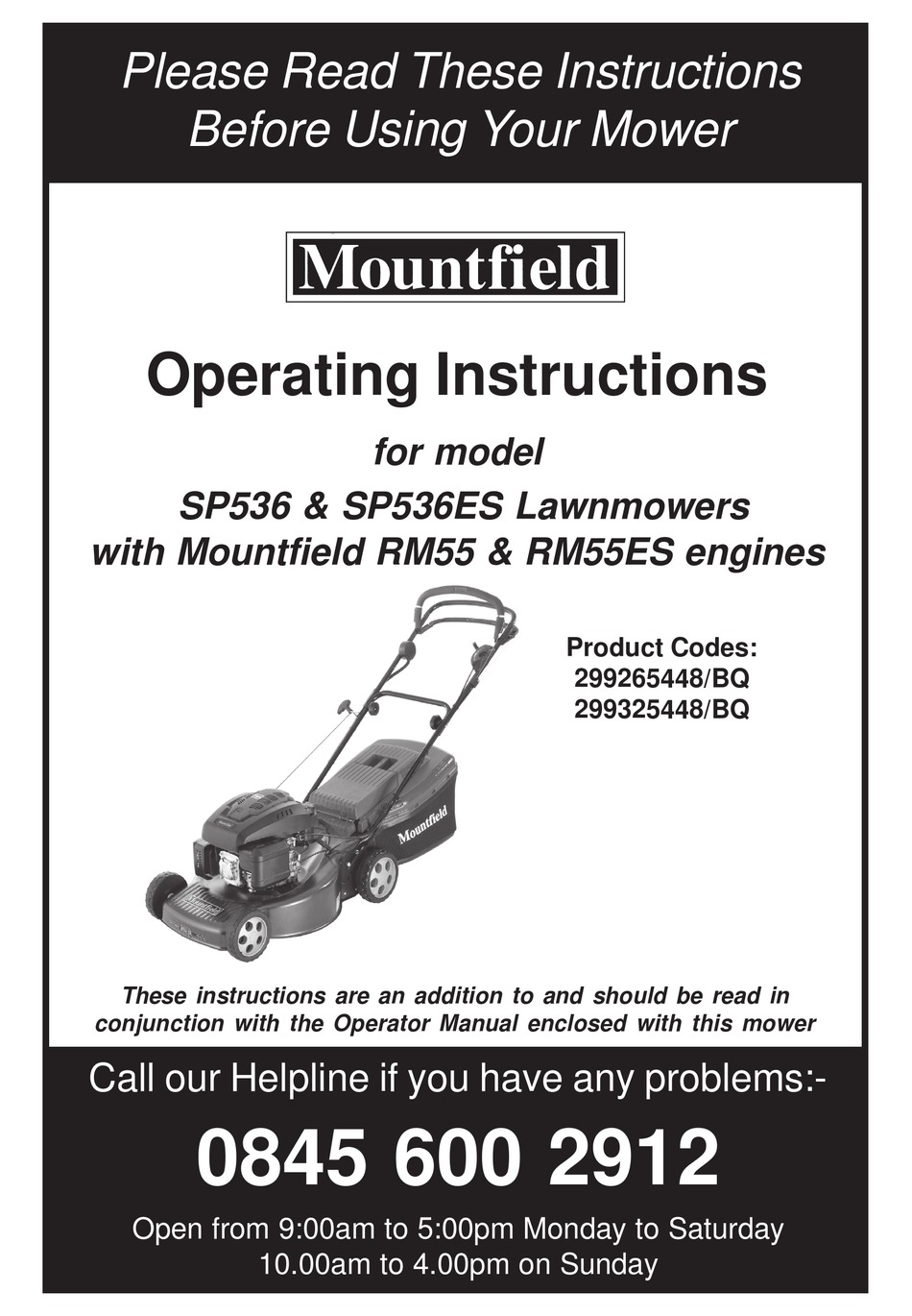 MOUNTFIELD SP536 OPERATING INSTRUCTIONS MANUAL Pdf Download | ManualsLib