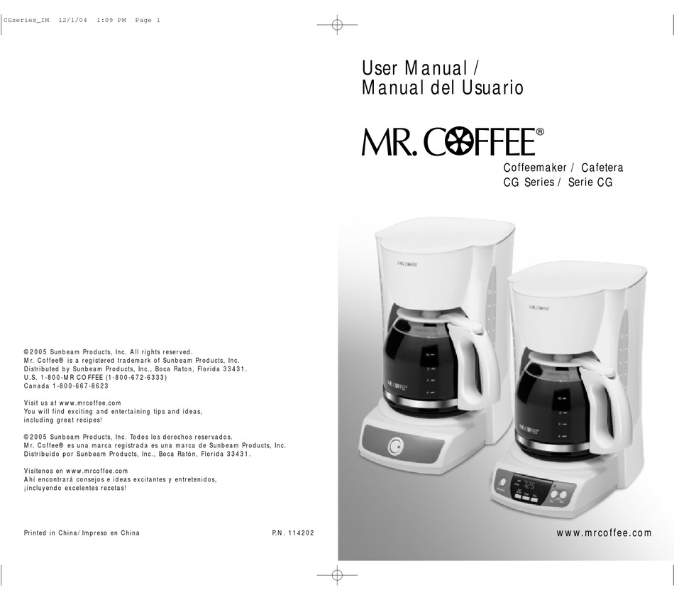 MR. COFFEE 114202 USER MANUAL Pdf Download ManualsLib