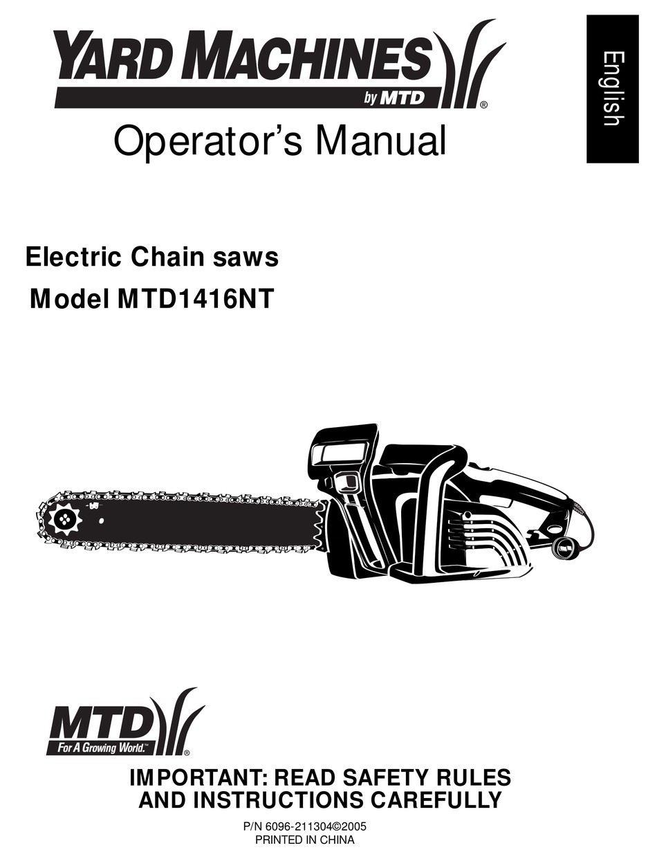 YARD MACHINES MTD1416NT OPERATOR'S MANUAL Pdf Download | ManualsLib