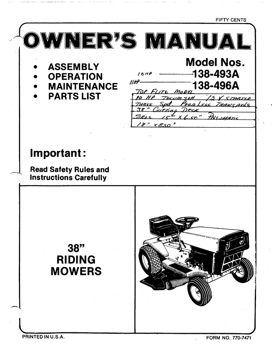 MTD 138-493A OWNER'S MANUAL Pdf Download | ManualsLib