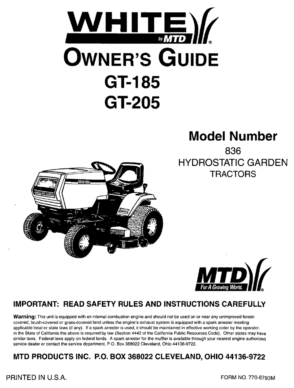 White 185 field boss tractor operator's manual