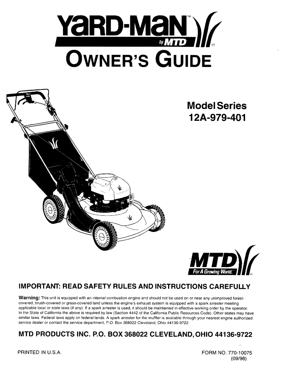 Yard-Man 1040-9 Reel Power Walk Behind 18 Lawn Mower Owner & Parts Manual