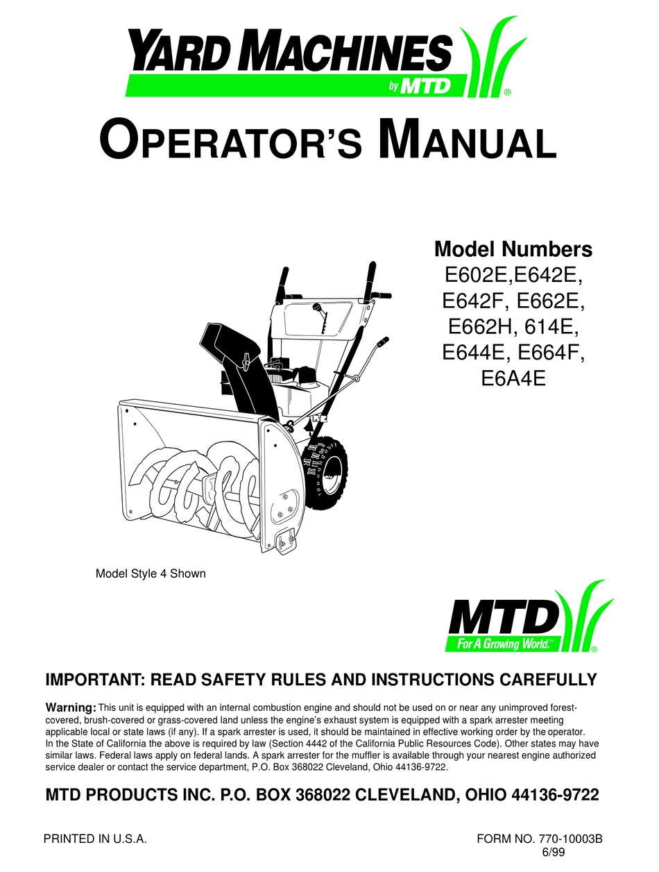 Mtd 5 24 Snowblower Manual