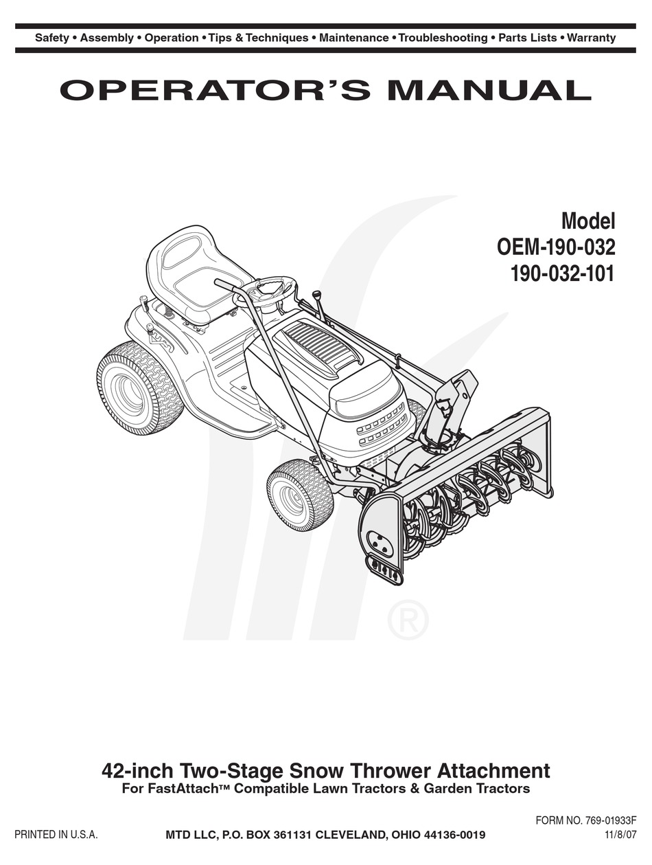 Instruction Book − Snowthrower Model 621401x54NB Manuel de l