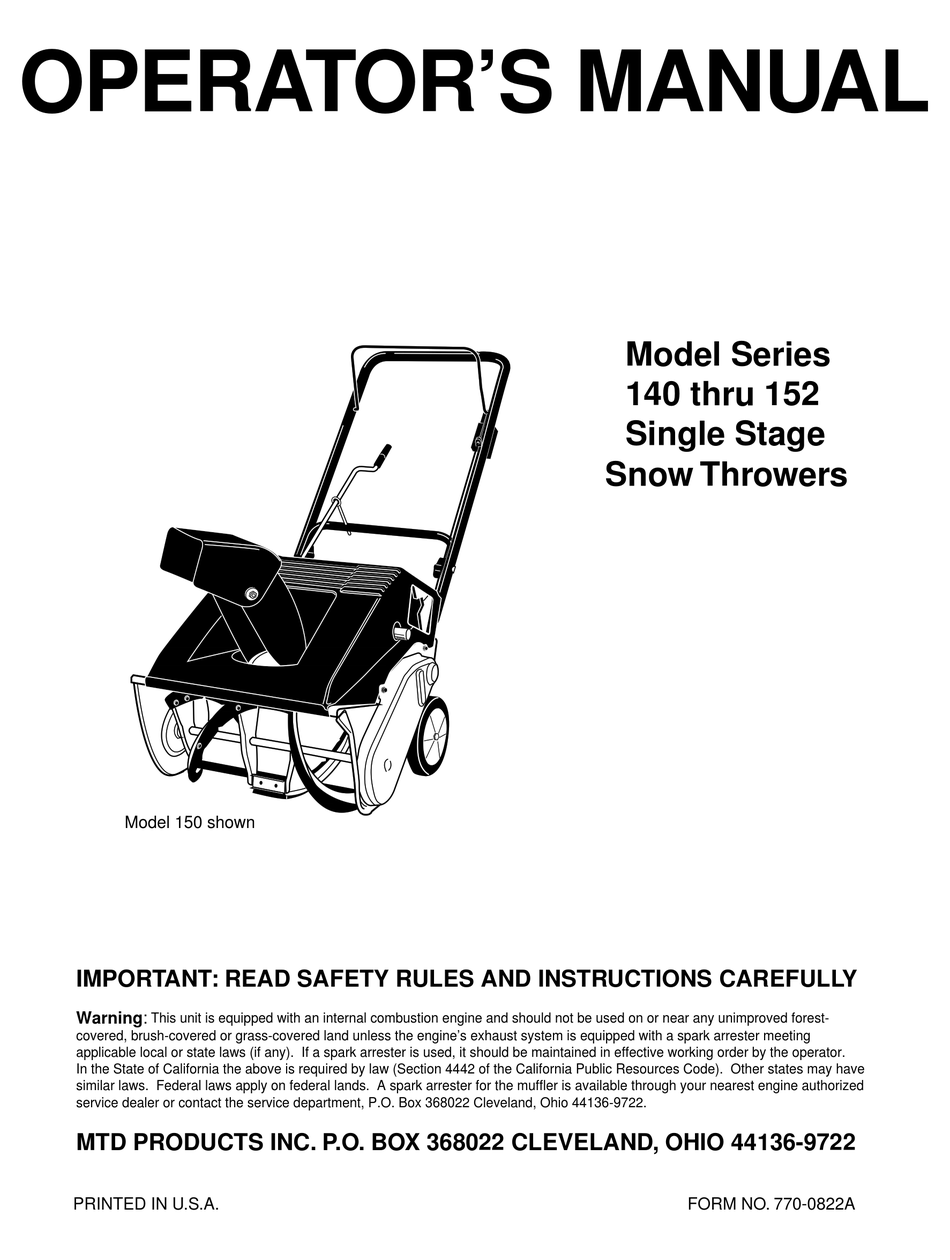 MTD SERIES 140 THRU 152 OPERATOR'S MANUAL Pdf Download | ManualsLib