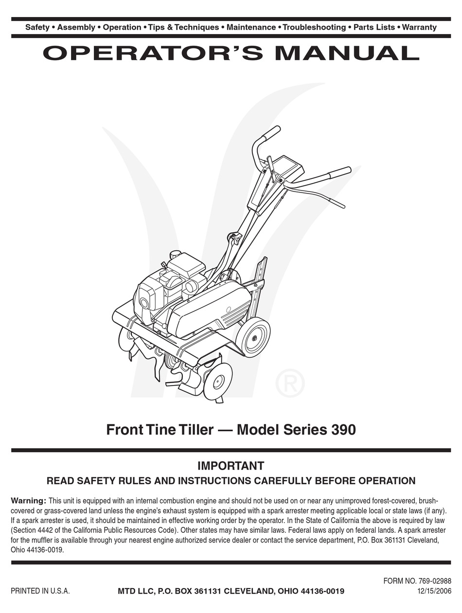 MTD 390 SERIES OPERATOR'S MANUAL Pdf Download | ManualsLib