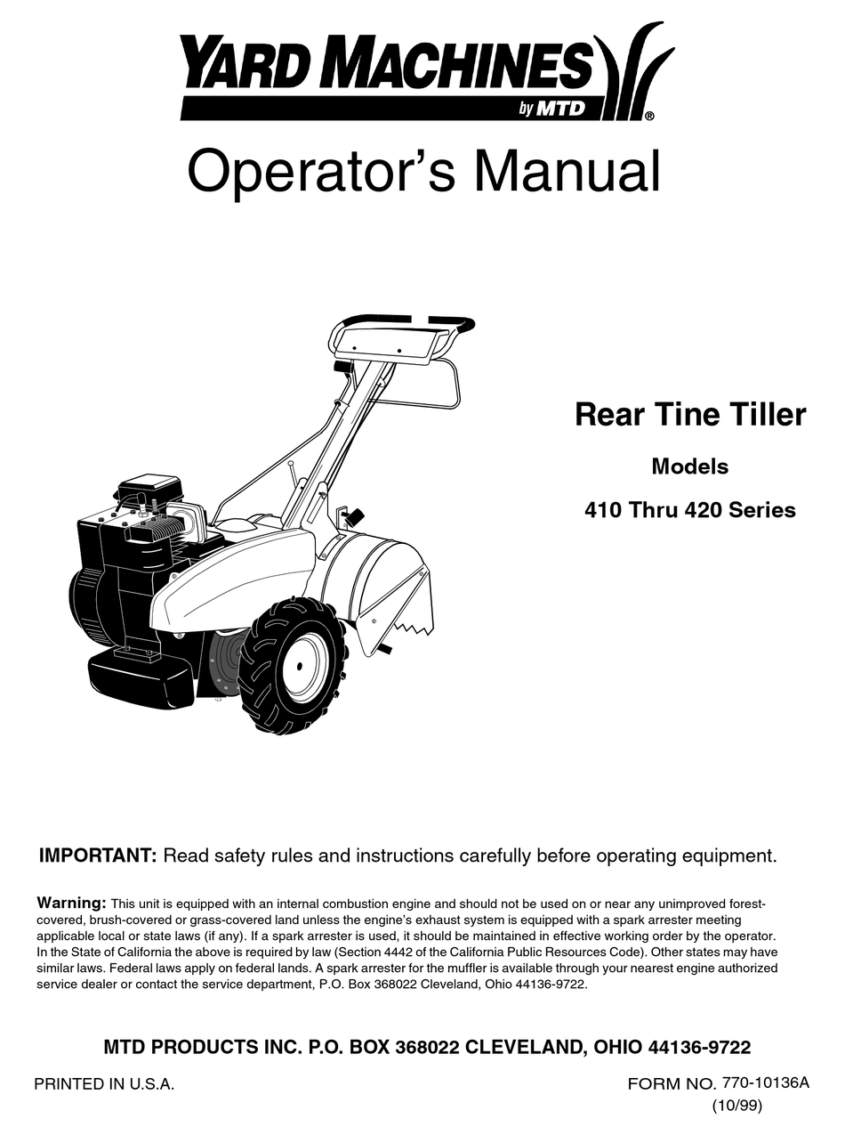 Mtd 410 Thru 420 Operator S Manual Pdf