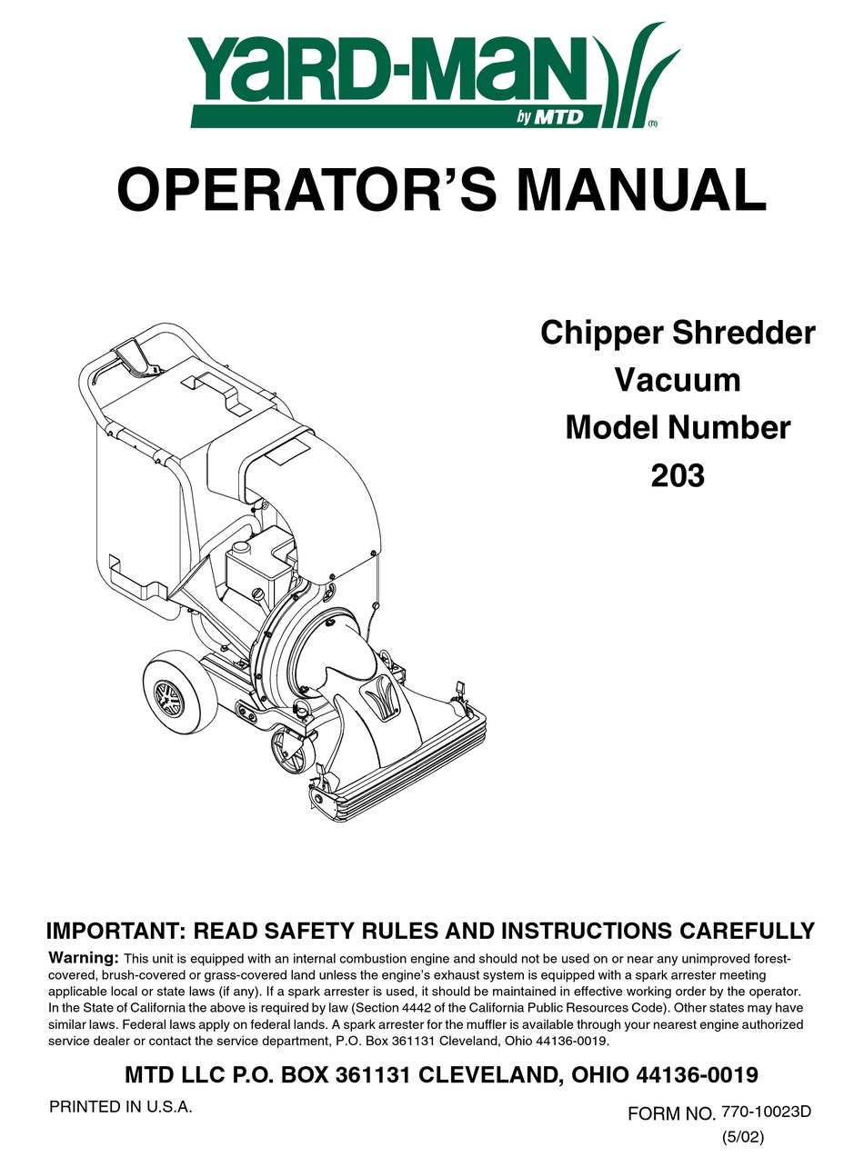 Yardman chipper deals shredder vacuum