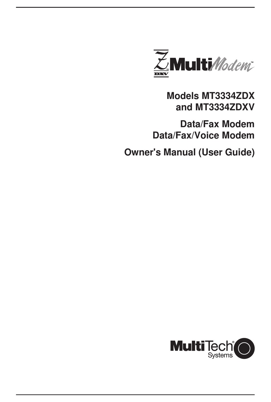 MULTITECH MULTIMODEM MT3334ZDX OWNER'S MANUAL Pdf Download ManualsLib