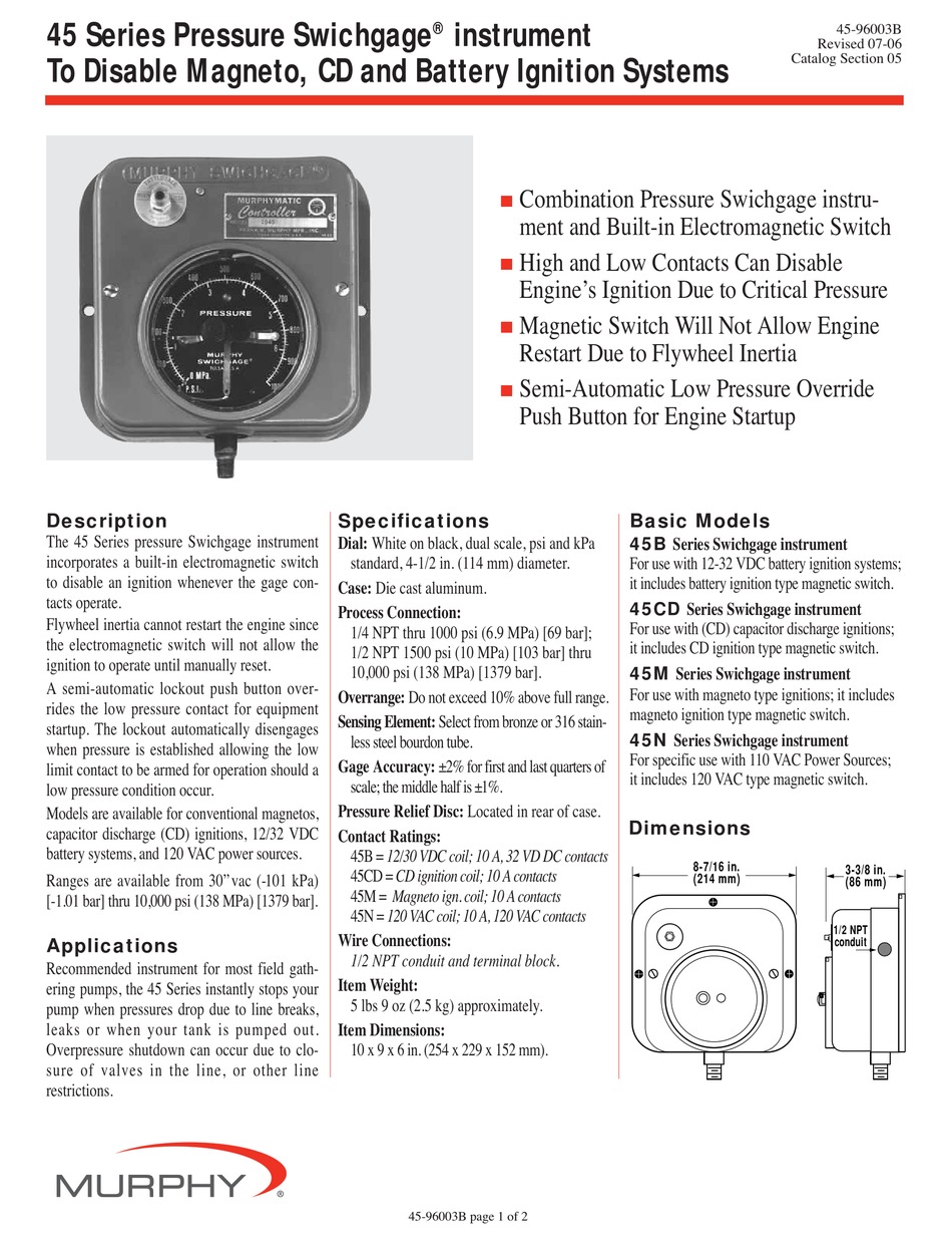 MURPHY SWICHGAGE 45 SERIES SPECIFICATIONS Pdf Download ManualsLib