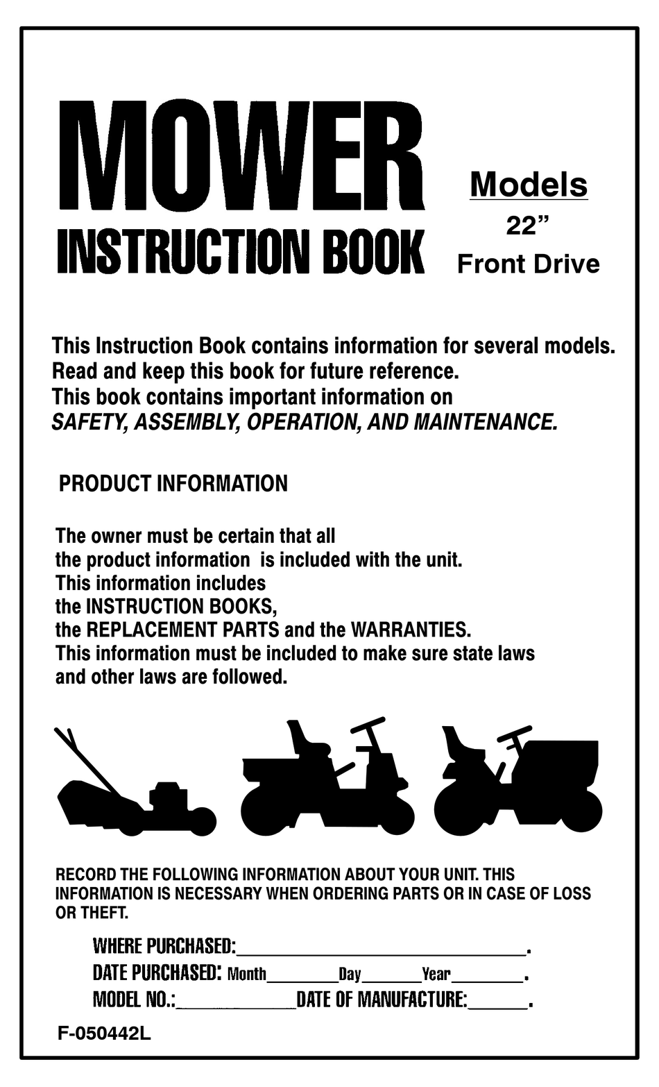 MURRAY 22" FRONT DRIVE INSTRUCTION BOOK Pdf Download ManualsLib