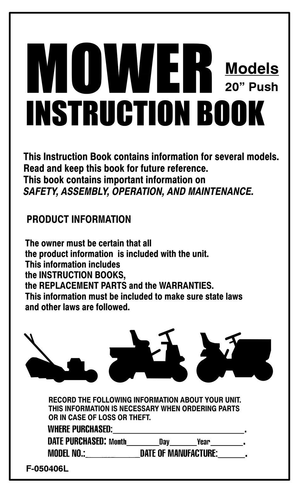 MURRAY MULCHER 20-INCH PUSH INSTRUCTION BOOK Pdf Download | ManualsLib