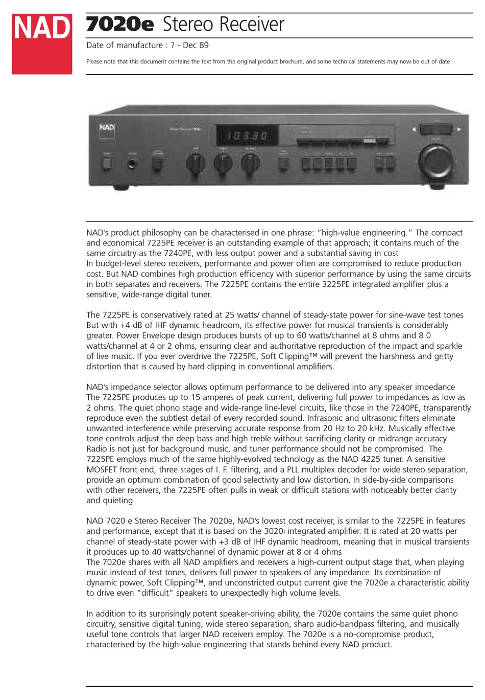 Nad 7020e Specifications Pdf Download Manualslib