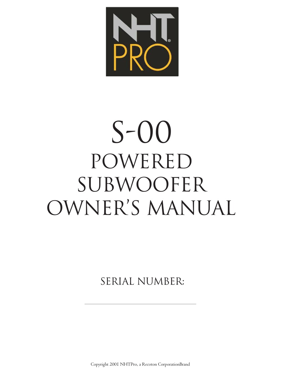 NHT S-00 POWERED OWNER'S MANUAL Pdf Download | ManualsLib