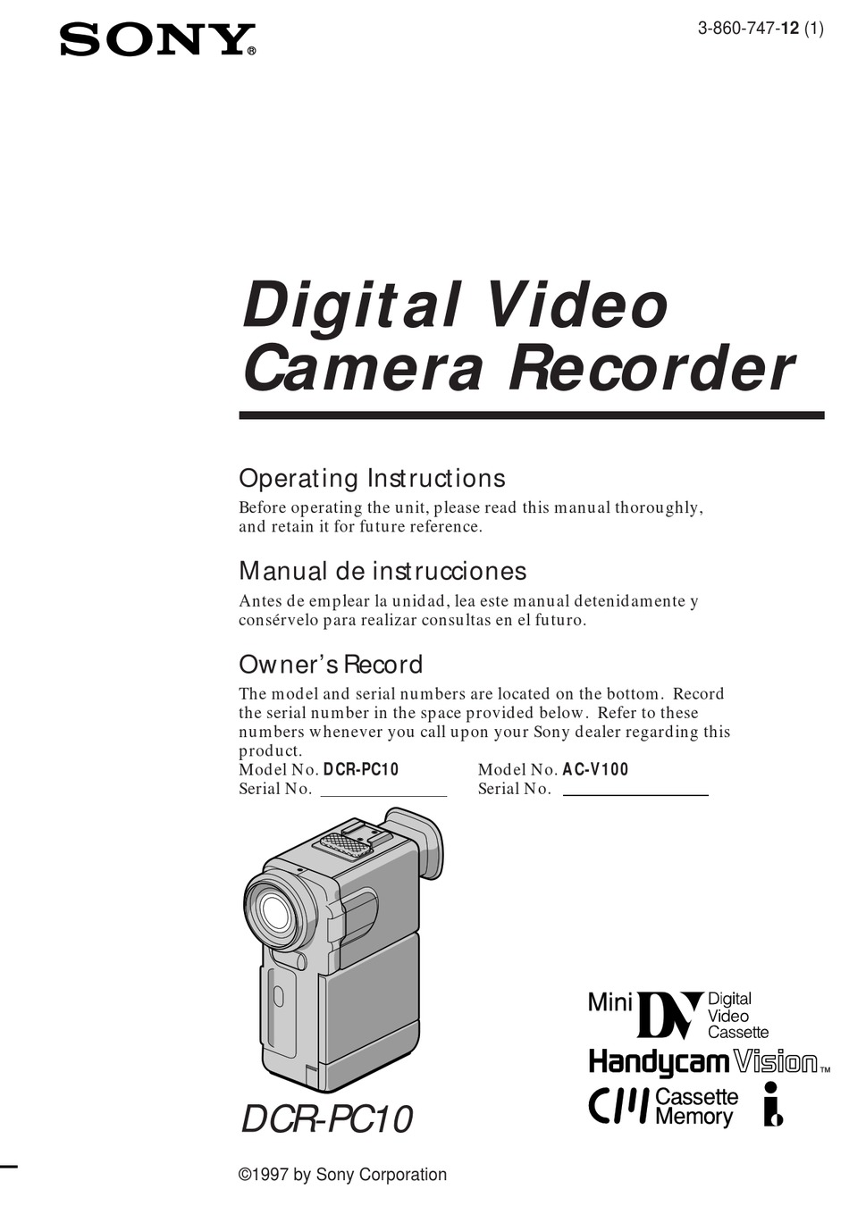 SONY DCR-PC10 OPERATING INSTRUCTIONS MANUAL Pdf Download | ManualsLib
