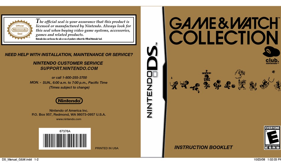 NINTENDO GAME AND WATCH COLLECTION 67376A INSTRUCTION BOOKLET Pdf