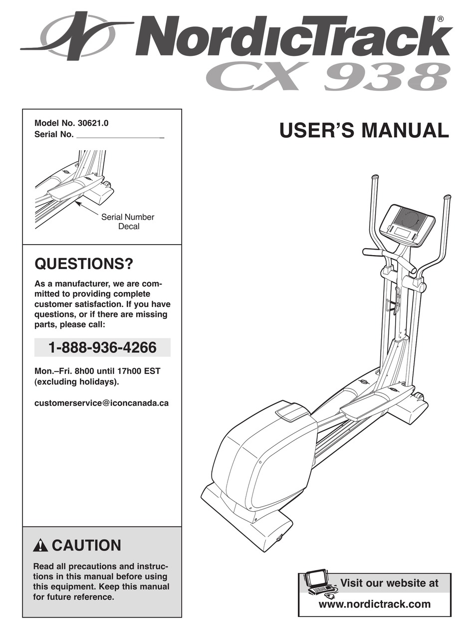 Nordictrack Cx 938 Elliptical Exerciser 30621 0 User Manual Pdf Download Manualslib