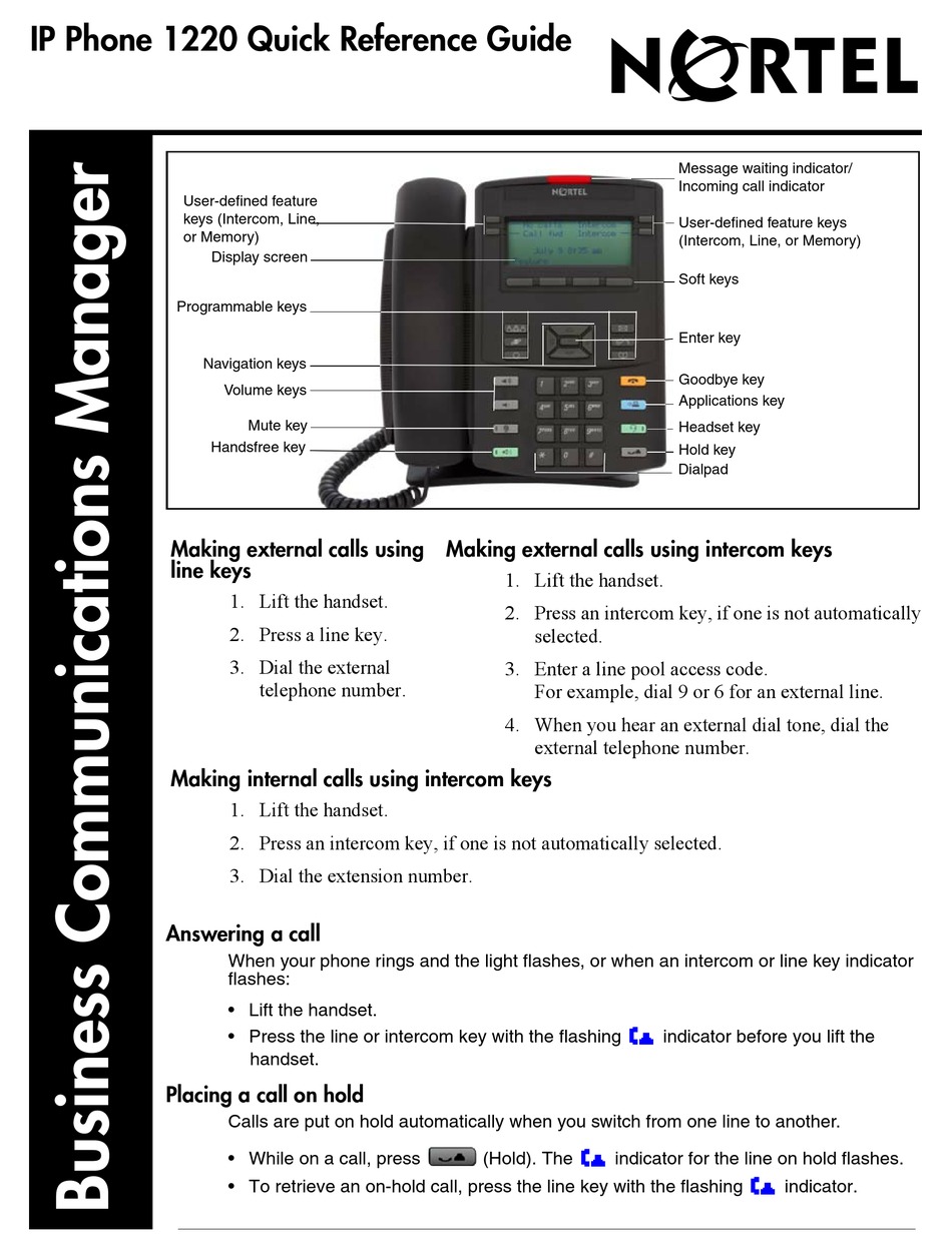NORTEL 1220 QUICK REFERENCE MANUAL Pdf Download ManualsLib