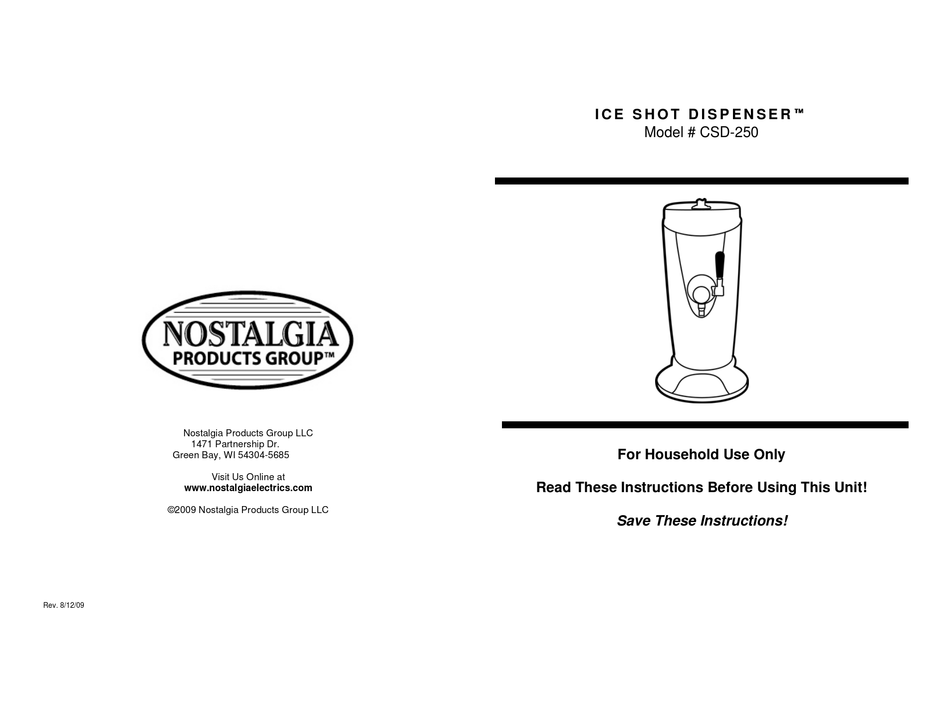 NOSTALGIA ELECTRICS CSD-250 INSTRUCTION MANUAL Pdf Download | ManualsLib
