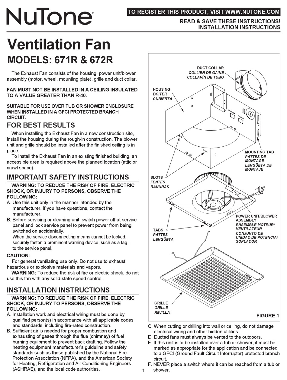 nutone bathroom fan installation guide