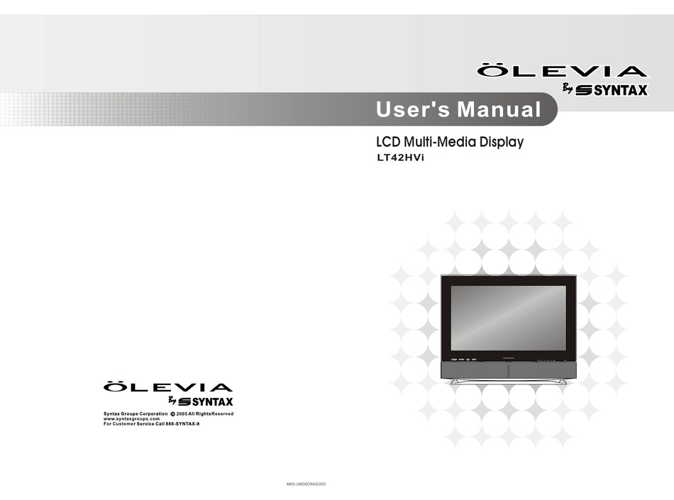 OLEVIA LT42HVI USER MANUAL Pdf Download | ManualsLib