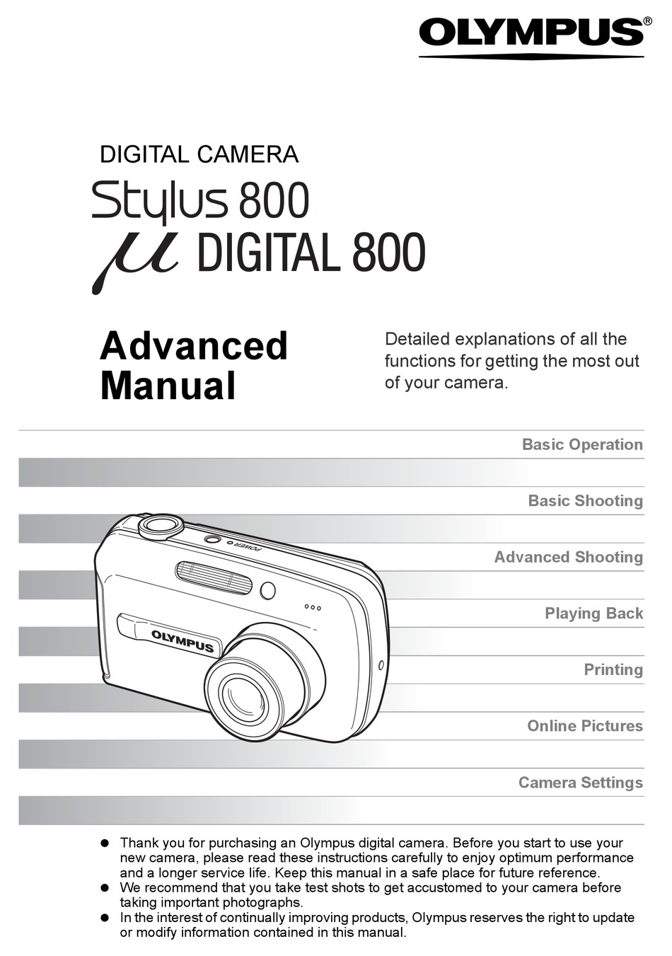 OLYMPUS STYLUS 800 ADVANCED MANUAL Pdf Download | ManualsLib